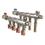 Commercial stainless-steel manifold assembly, 1 1/2" with flow meter & ball valve